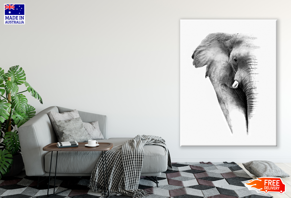 Elephants Half Portrait B&W Photograph Print 100% Australian Made