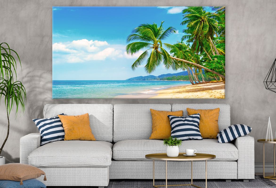 Sunny Beach Shorline View with Trees Print 100% Australian Made