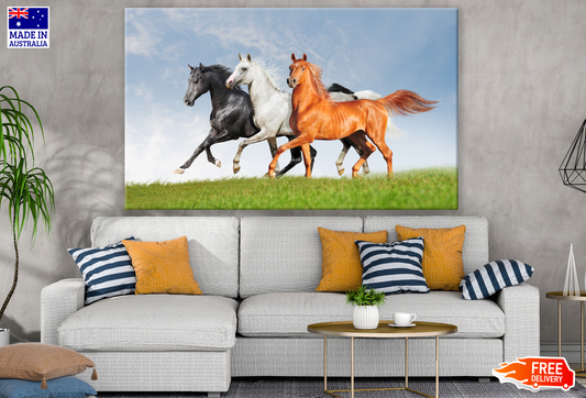 Three Horses Running on Meadow Print 100% Australian Made