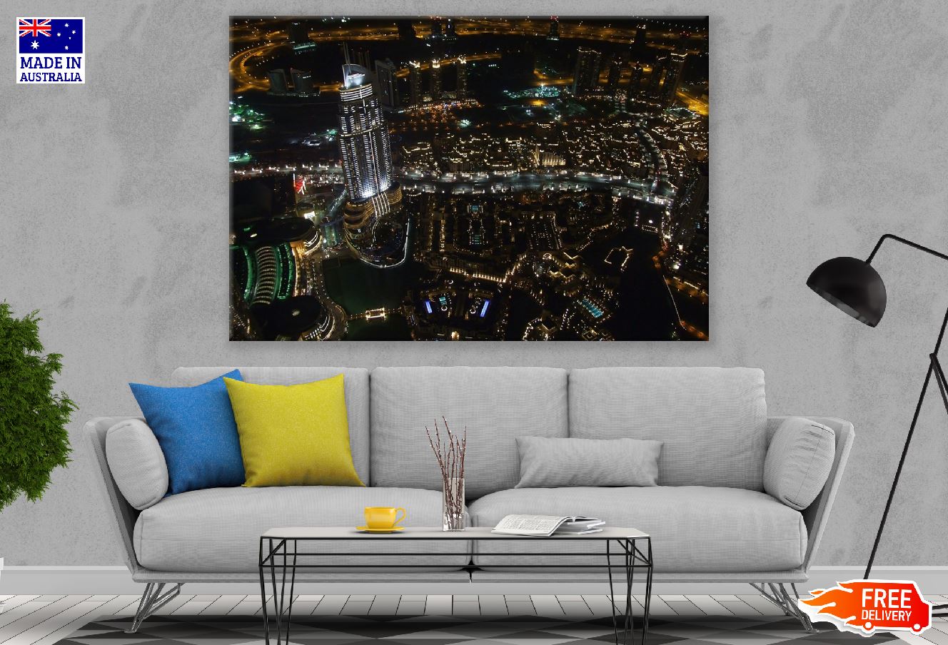 Dubai City Night View Photograph Print 100% Australian Made