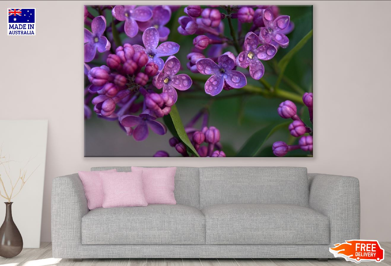 Water Droplet on Purple Lilac Flowers Photograph Print 100% Australian Made