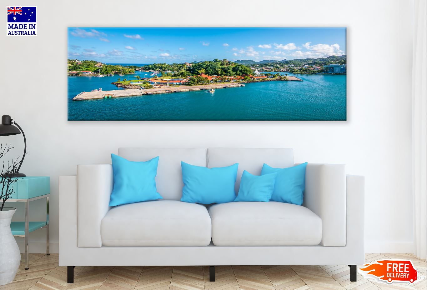 Panoramic Canvas Saint Lucia Sea Port Photograph High Quality 100% Australian Made Wall Canvas Print Ready to Hang