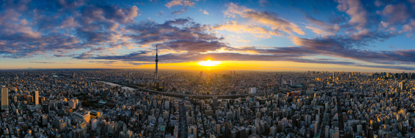 Panoramic Canvas Tokyo City Sunrise View in Japan High Quality 100% Australian Made Wall Canvas Print Ready to Hang