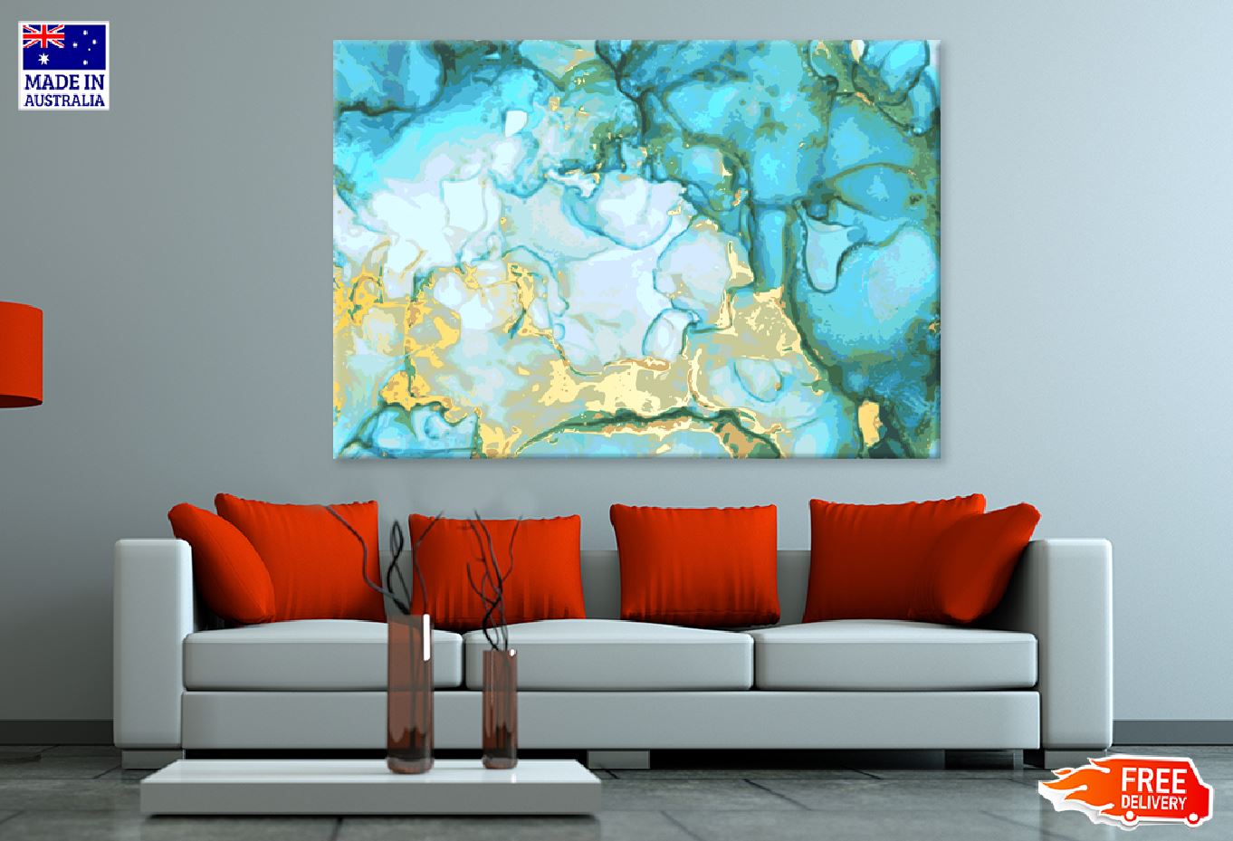 Blue Green & Gold Abstract Design Print 100% Australian Made