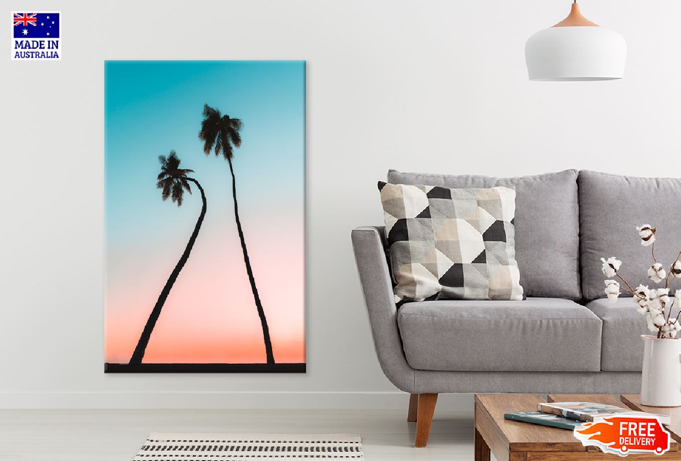 Tall Palm Trees with Sunset Sky Photograph Print 100% Australian Made