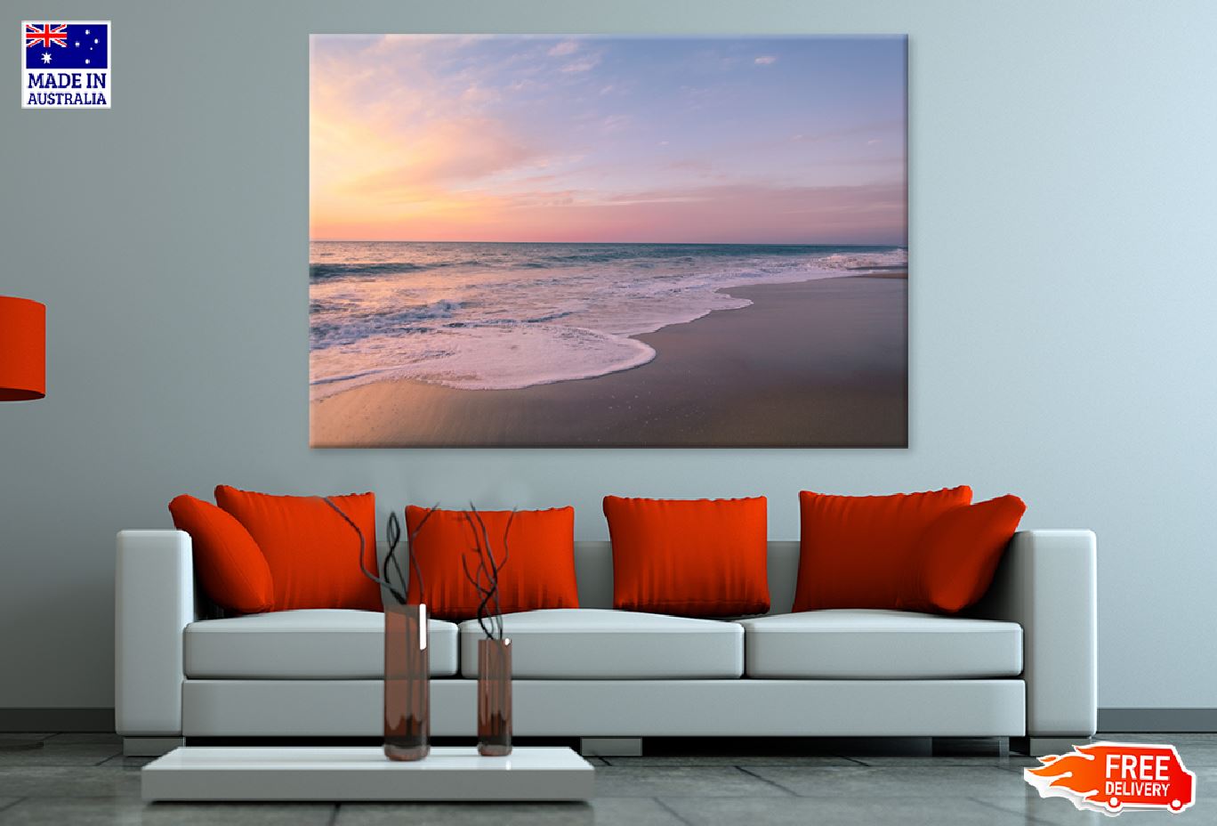 Pink Sunset Beach Scenery View Photograph Print 100% Australian Made