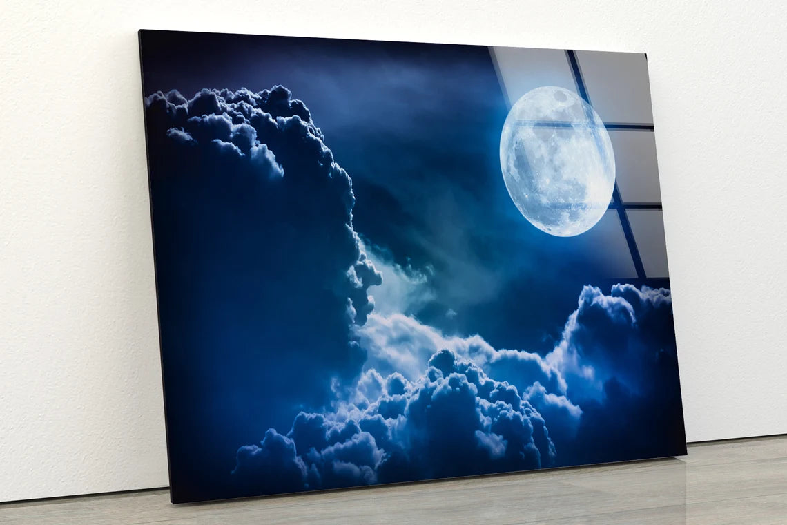 Moon & Clouds Photograph Acrylic Glass Print Tempered Glass Wall Art 100% Made in Australia Ready to Hang