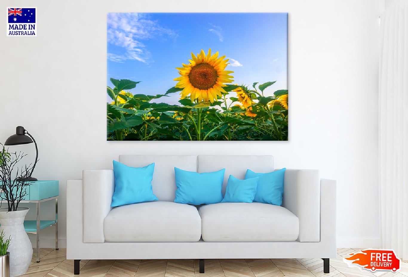 Sunflowers with Leaves & Blue Sky Photograph Print 100% Australian Made