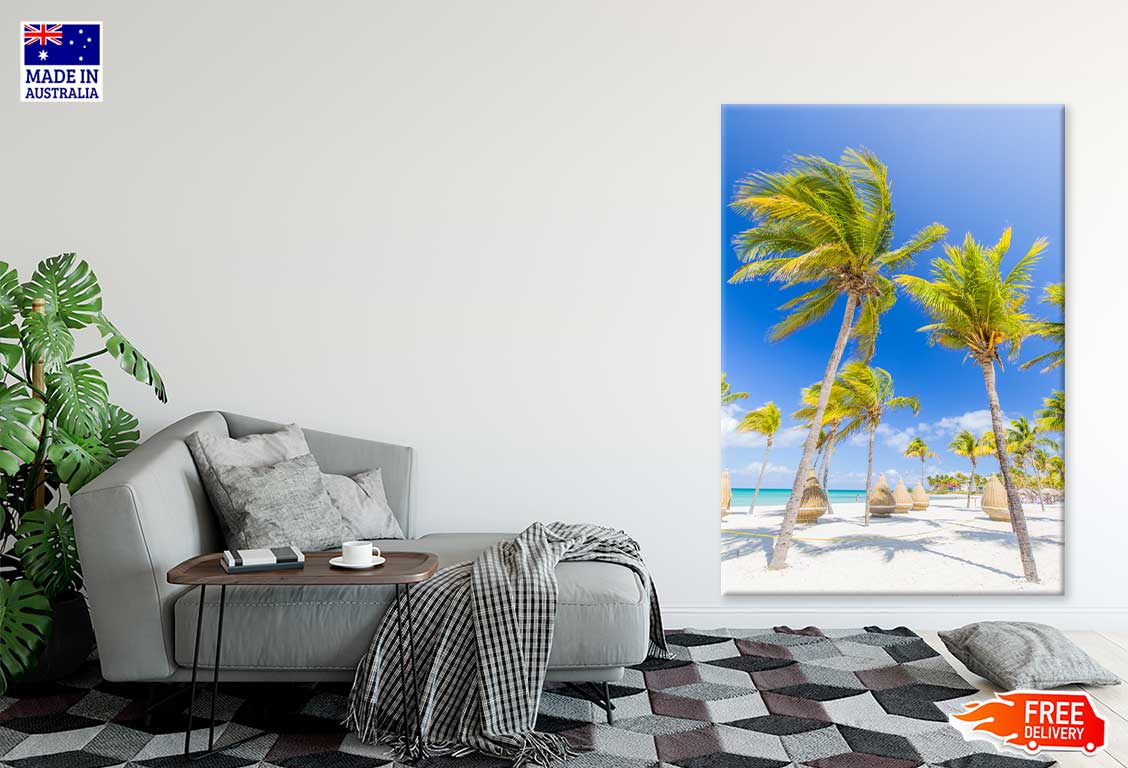 Nice Sea with Chairs & Palm Trees Photograph Print 100% Australian Made