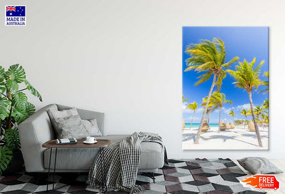 Nice Sea with Chairs & Palm Trees Photograph Print 100% Australian Made