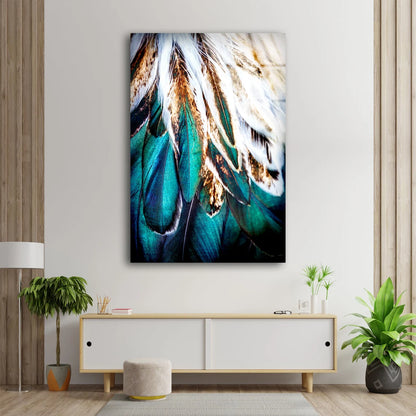 White Gold & Blue Feathers Photograph Acrylic Glass Print Tempered Glass Wall Art 100% Made in Australia Ready to Hang