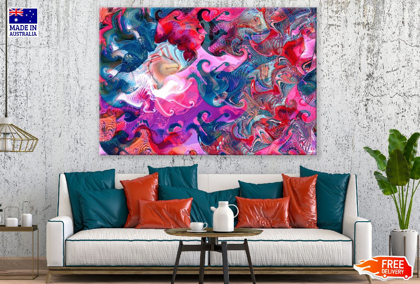 Blue Pink & Red Trippy Abstract Design Print 100% Australian Made