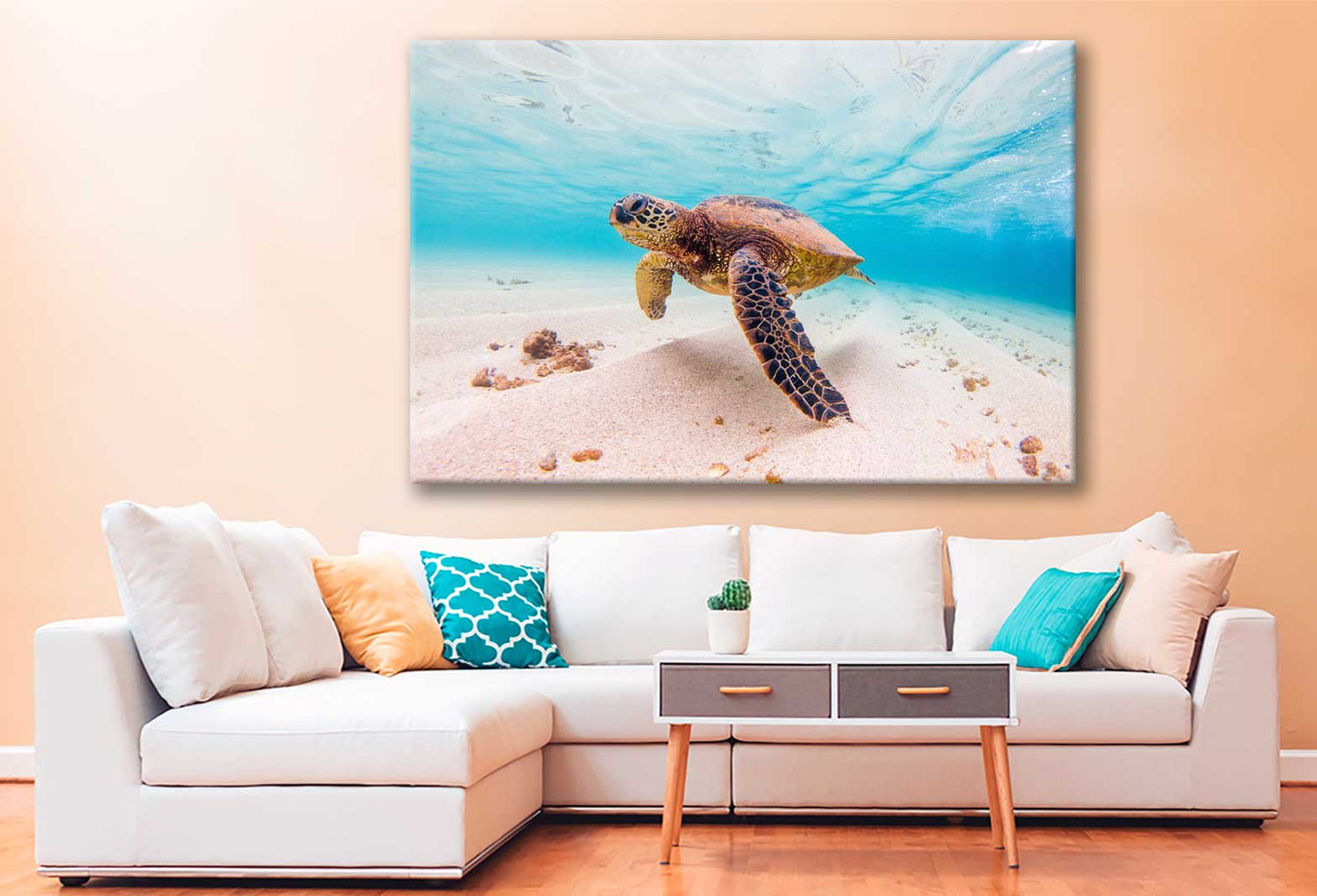 Bella Home Hawaiian Turtle Under Water Print Canvas Ready to hang