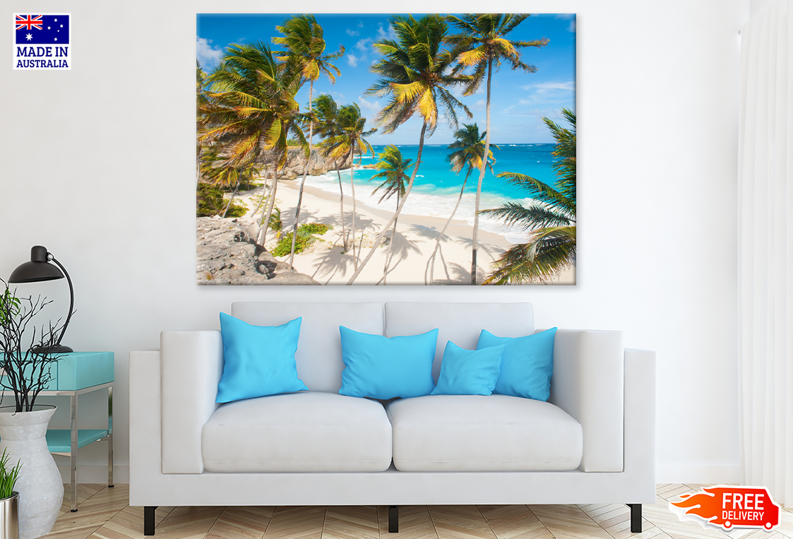 Palm Trees On Shore & Sea View Print 100% Australian Made