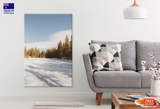 Green Pine Trees on Snow Field View Photograph Print 100% Australian Made