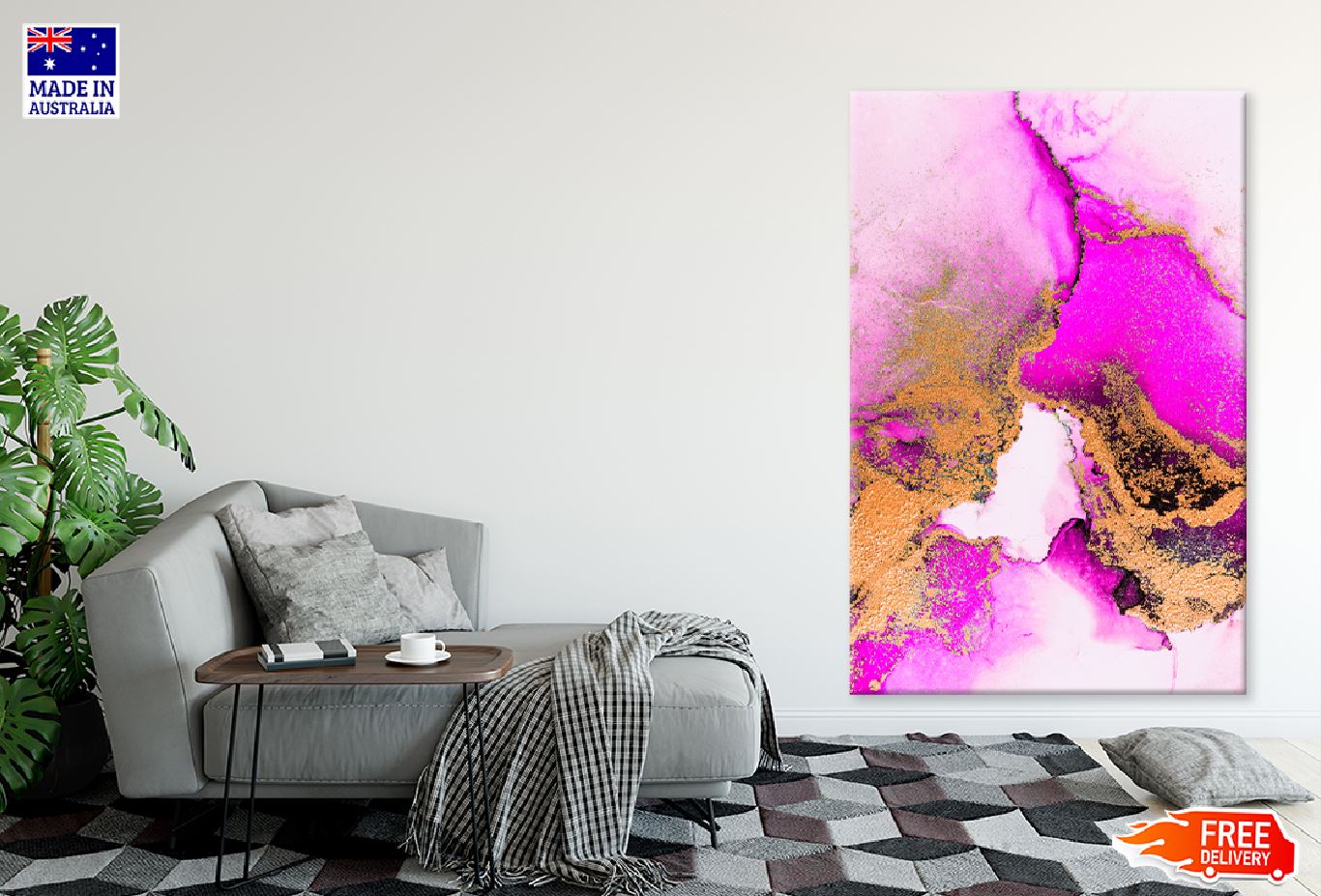 Pink & Gold Marble Abstract Design Print 100% Australian Made