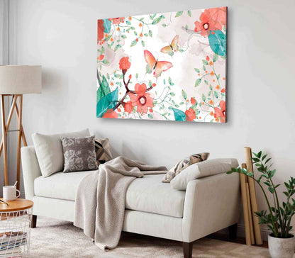 Bella Home Butterflies Floral Watercolor Print Canvas Ready to hang