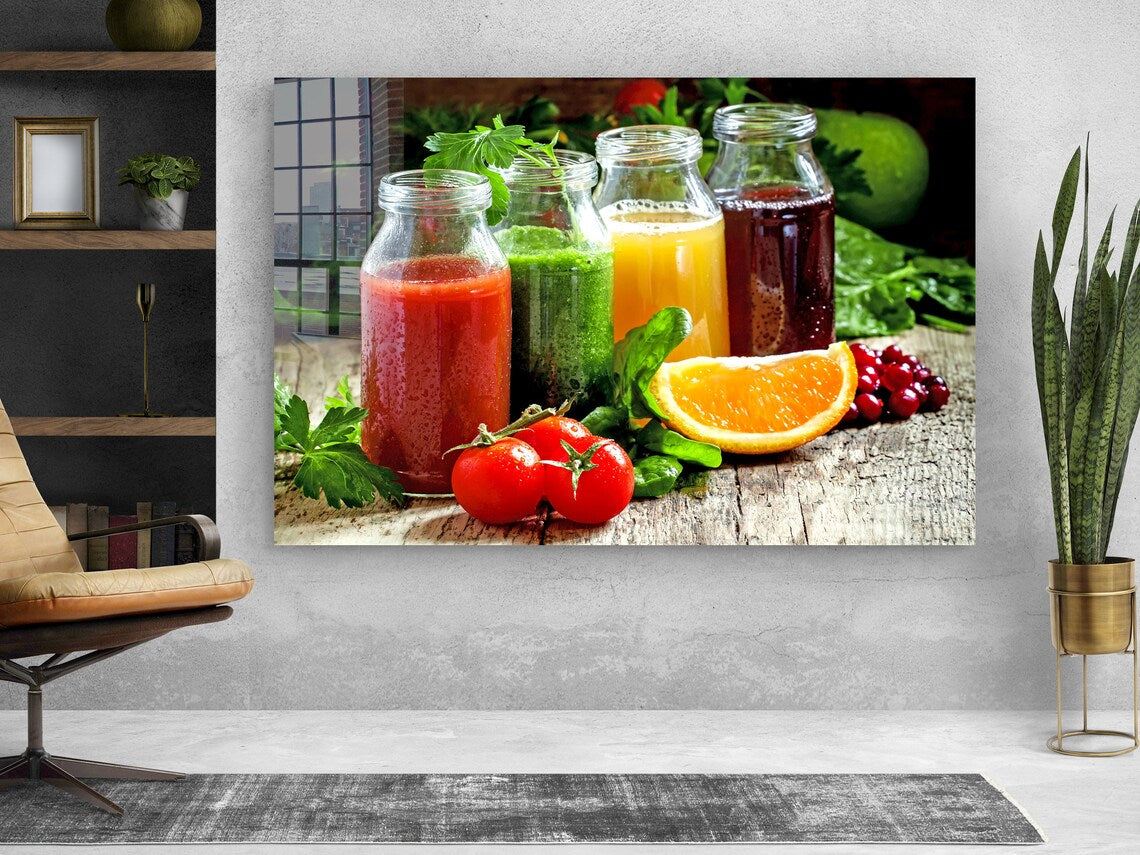 Fruits Juices on Table Print Tempered Glass Wall Art 100% Made in Australia Ready to Hang