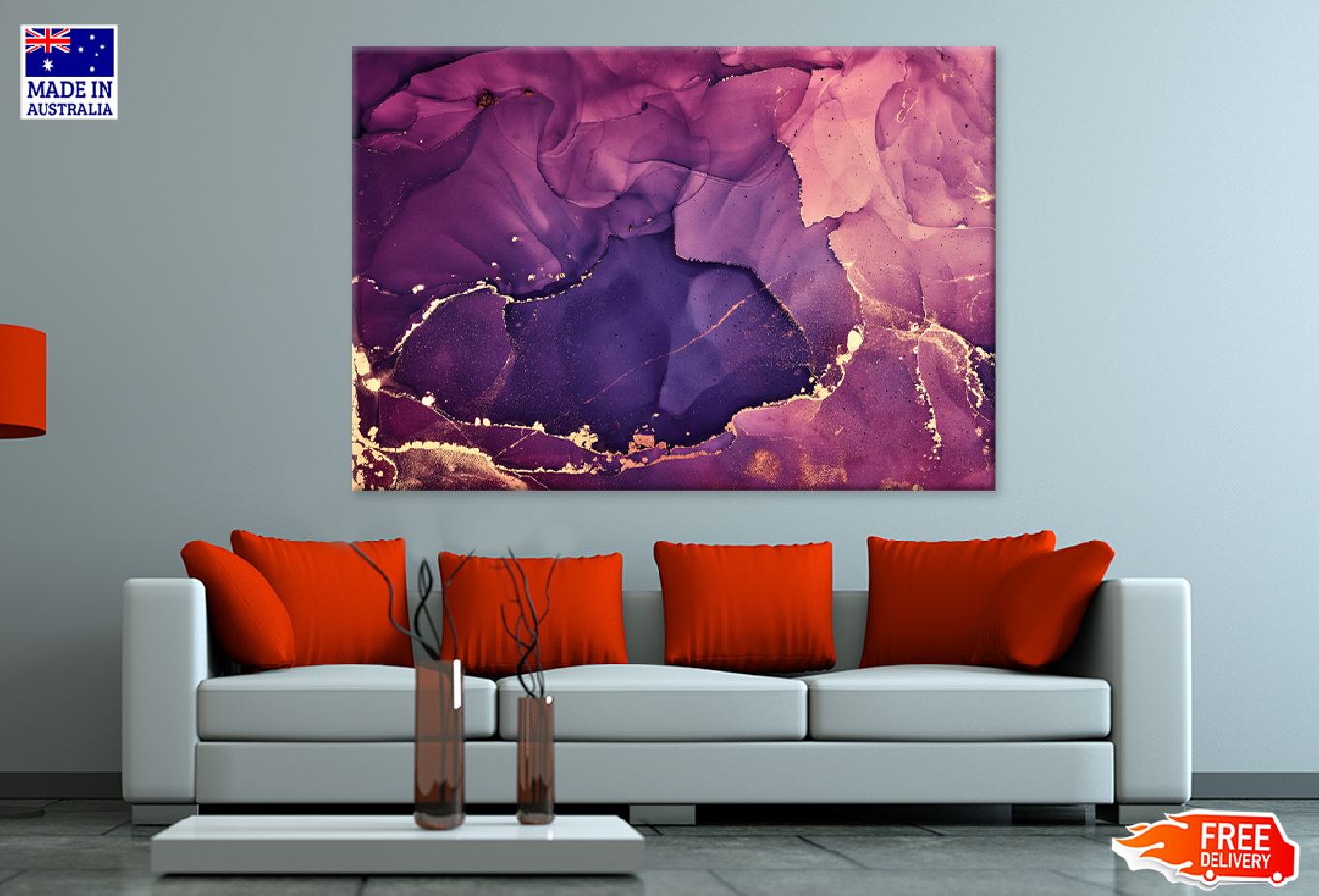 Purple Pink & Gold Fluid Abstract Design Print 100% Australian Made