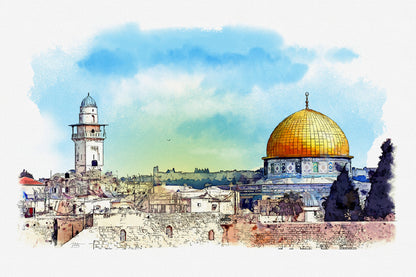 Al Aqsa Mosque Watercolor Painting Print 100% Australian Made