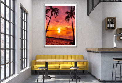 Palm Trees near Island Sea Sunset Scenery Home Decor Premium Quality Poster Print Choose Your Sizes