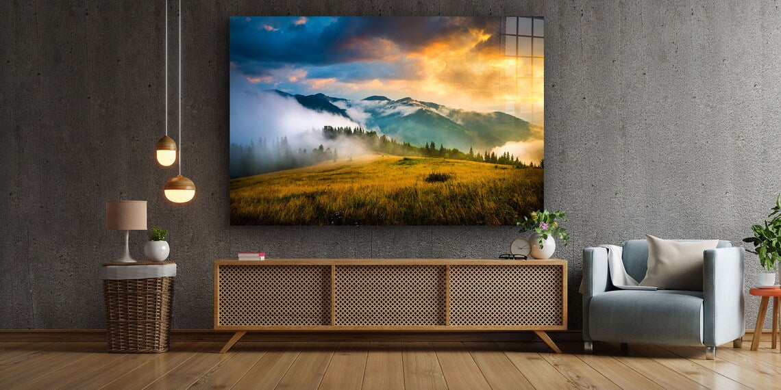 Misty Mountains Clouds Print Tempered Glass Wall Art 100% Made in Australia Ready to Hang