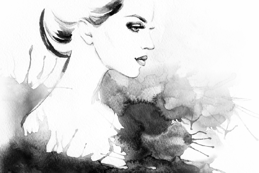 Fashion Woman B&W Abstract Watercolor Painting Print 100% Australian Made