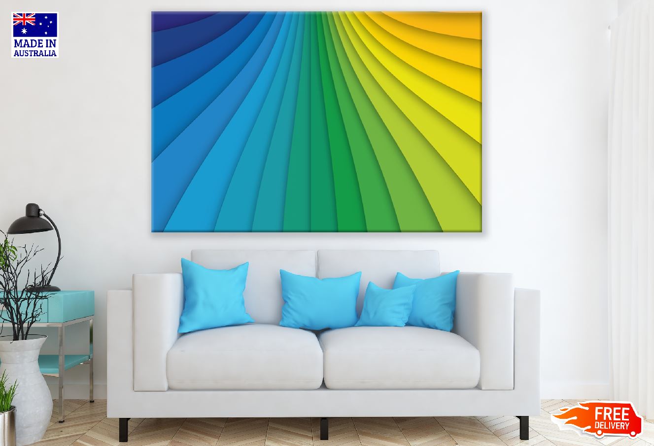 Blue Green & Yellow Lines Abstract Design Print 100% Australian Made