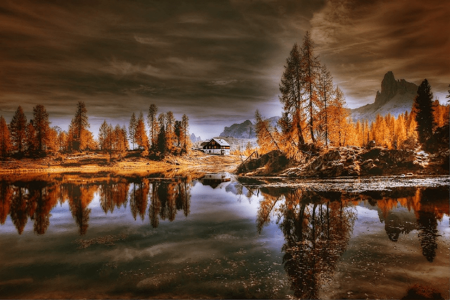 Cabin Surrounded by Autumn Trees Photograph Print 100% Australian Made