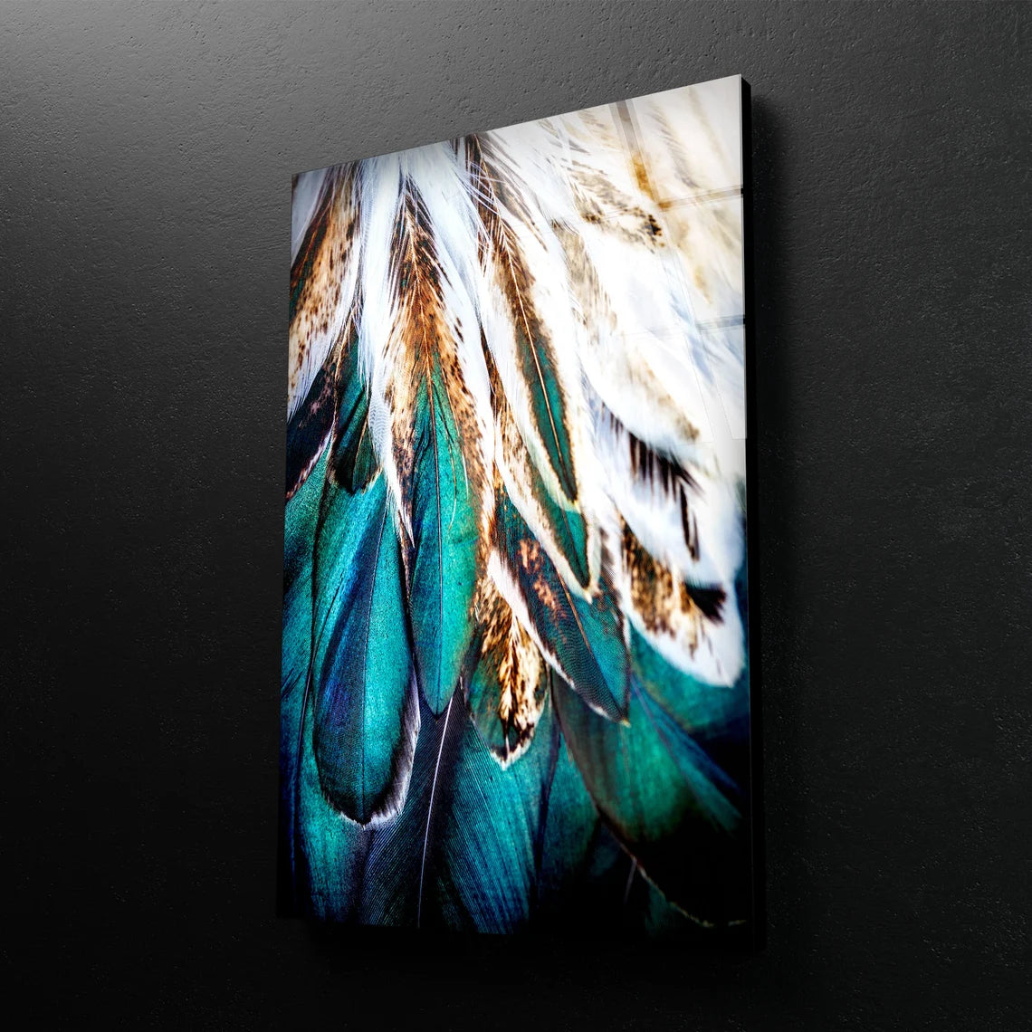 White Gold & Blue Feathers Photograph Acrylic Glass Print Tempered Glass Wall Art 100% Made in Australia Ready to Hang