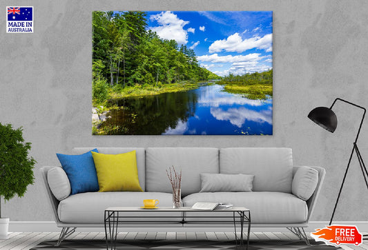Lake with Vibrant Trees Blue Sky Photograph Print 100% Australian Made