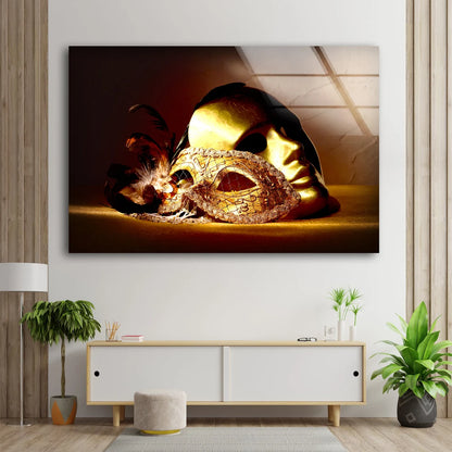 Golden Masks Acrylic Glass Print Tempered Glass Wall Art 100% Made in Australia Ready to Hang