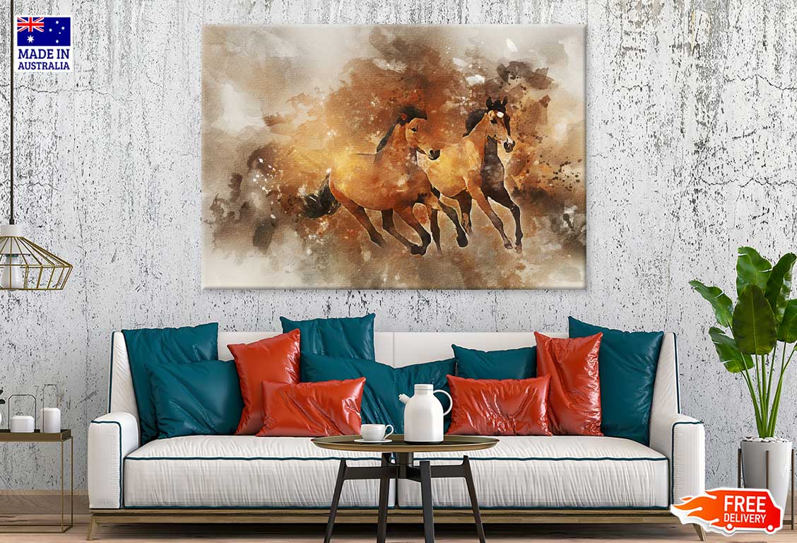 Running Horses Watercolor Painting Print 100% Australian Made