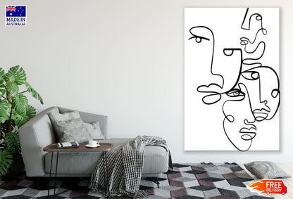 Minimal Faces B&W Line Art Design Print 100% Australian Made