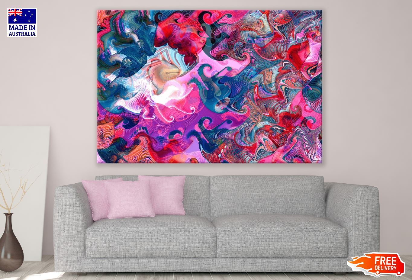 Blue Pink & Red Trippy Abstract Design Print 100% Australian Made