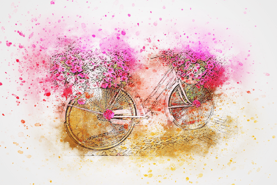 Bisycle with Flowers Abstarct Watercolor Painting Print 100% Australian Made