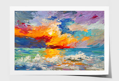 Colorful Sky & Sea Waves Sunset Oil Painting Wall Art Limited Edition High Quality Print Unframed Roll Canvas None