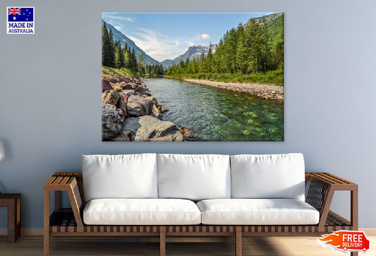River in Forest with Mountains View Photograph Print 100% Australian Made