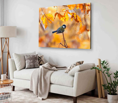 Bella Home Bird on Branches Autumn Leaves Print Canvas Ready to hang