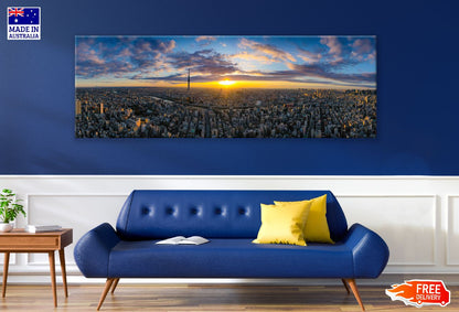 Panoramic Canvas Tokyo City Sunrise View in Japan High Quality 100% Australian Made Wall Canvas Print Ready to Hang