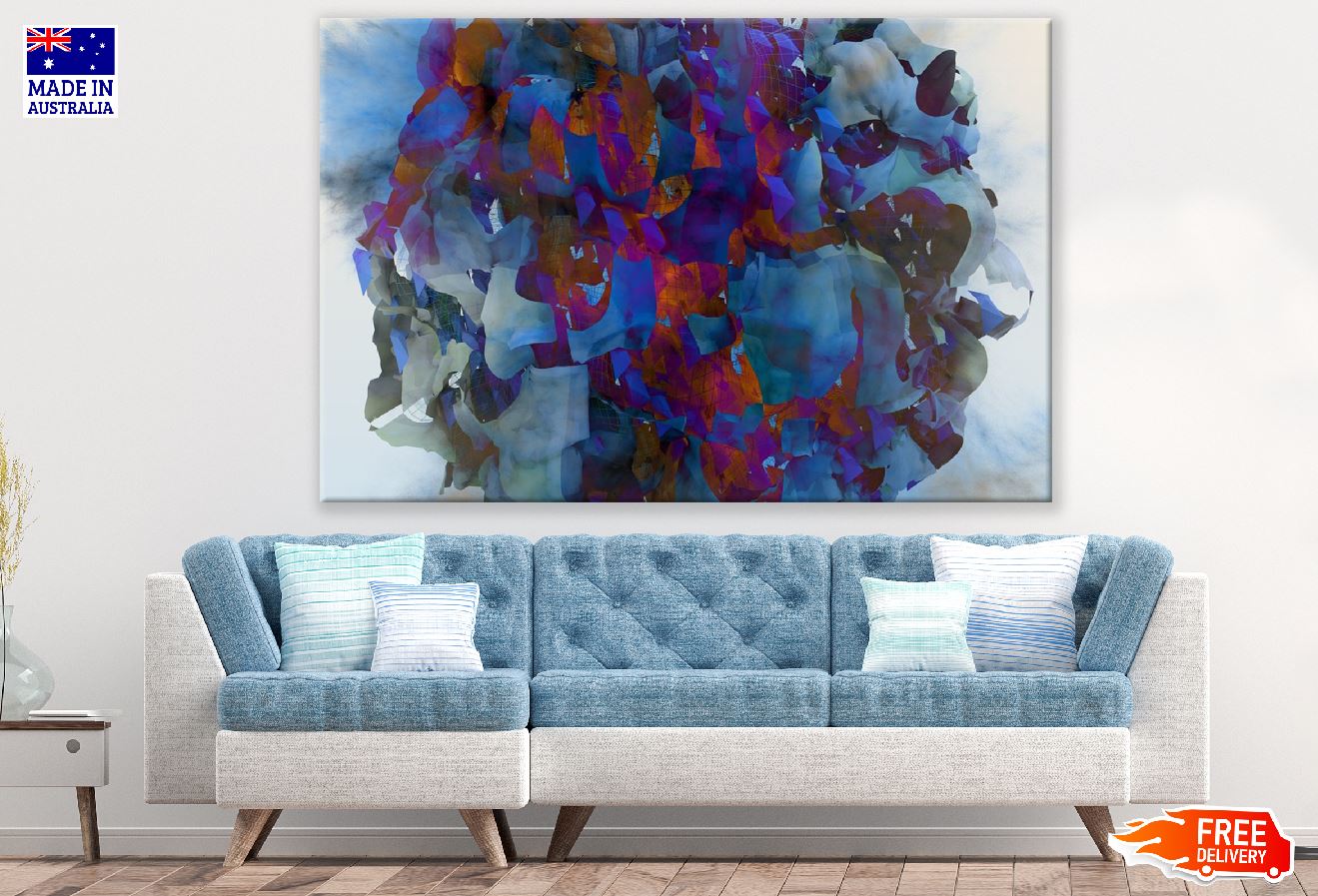 White Blue & Red 3D Abstract Design Print 100% Australian Made