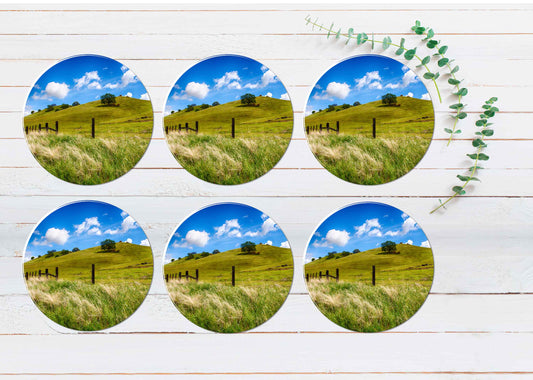 Green Hills of a Ranch in California Coasters Wood & Rubber - Set of 6 Coasters