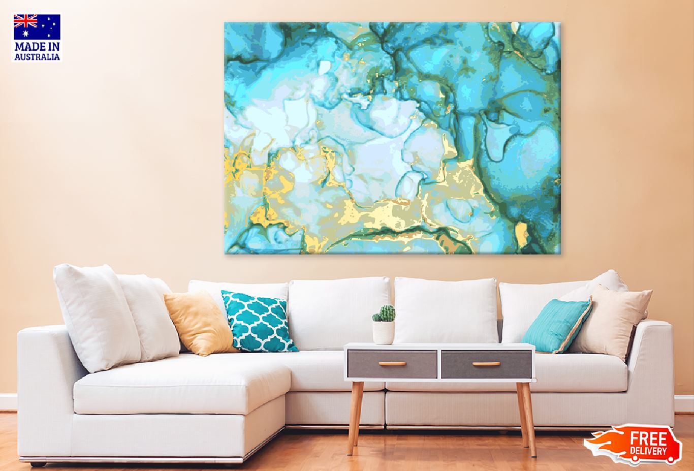 Blue Green & Gold Abstract Design Print 100% Australian Made