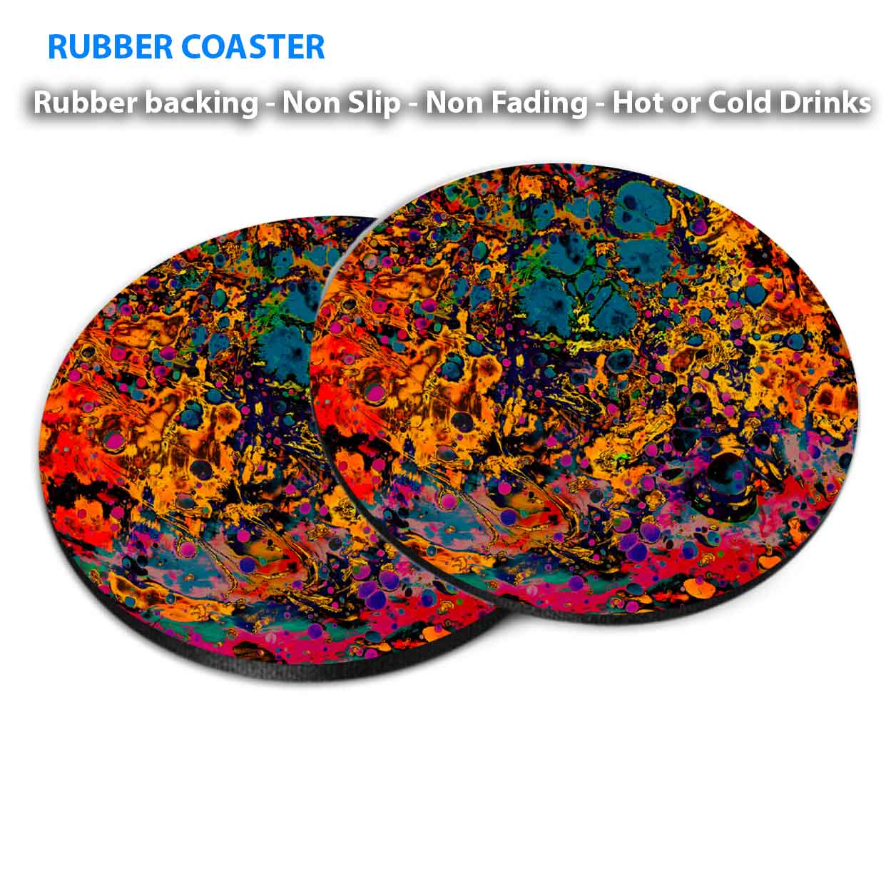 Colorful Red Watercolor Abstract Coasters Wood & Rubber - Set of 6 Coasters