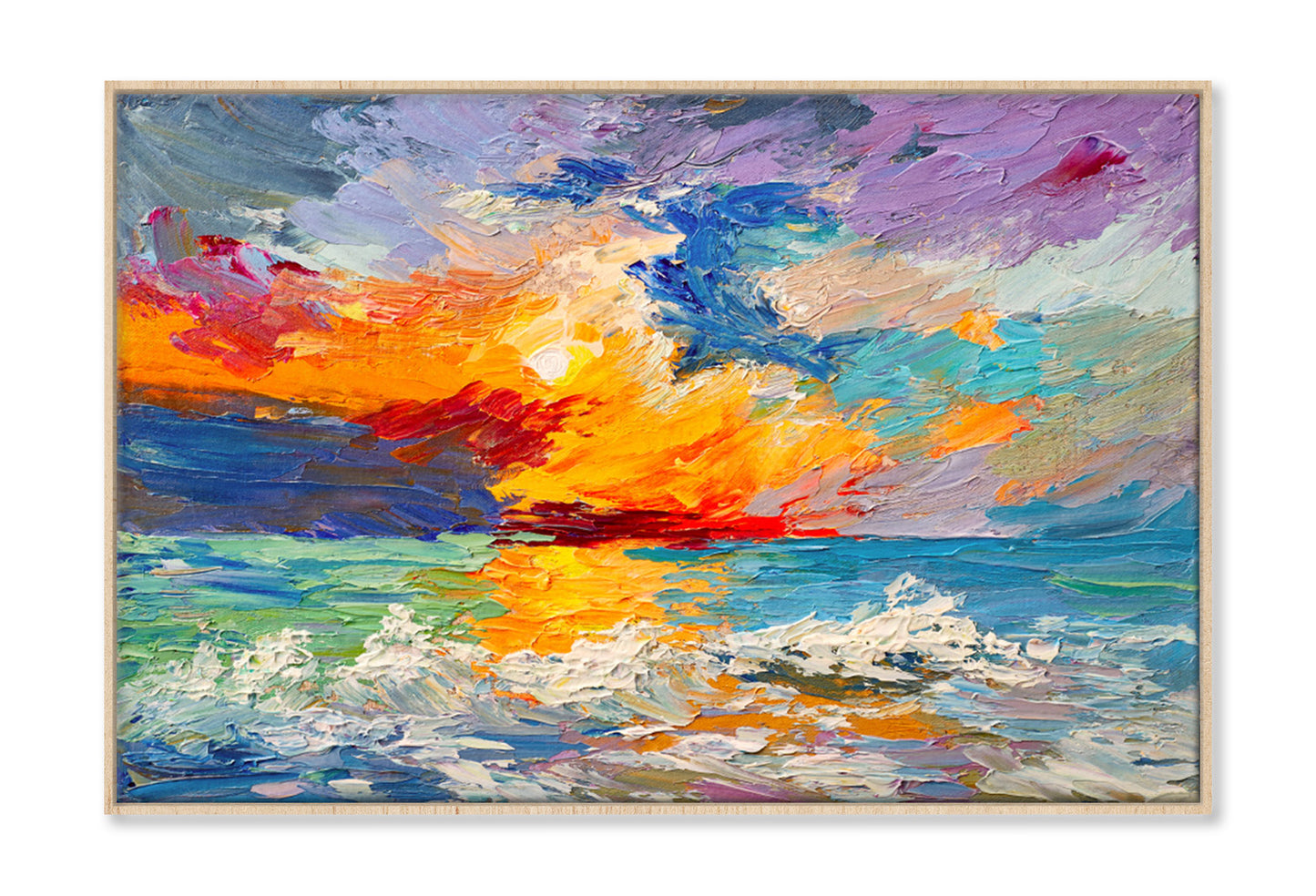 Colorful Sky & Sea Waves Sunset Oil Painting Wall Art Limited Edition High Quality Print Canvas Box Framed Natural