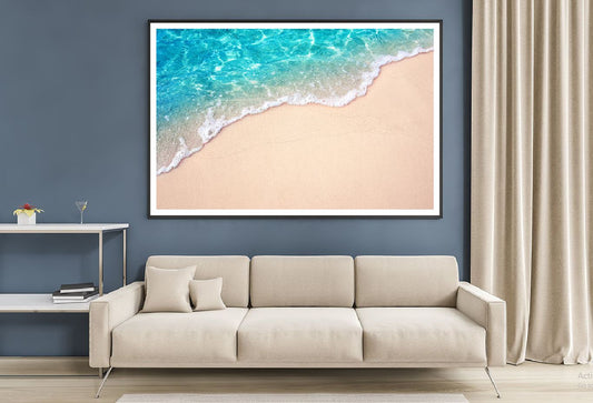 Blue Ocean Wave on Sandy Aerial Photograph Home Decor Premium Quality Poster Print Choose Your Sizes