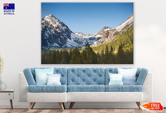 Mountain with Snow and Trees view Photograph Print 100% Australian Made