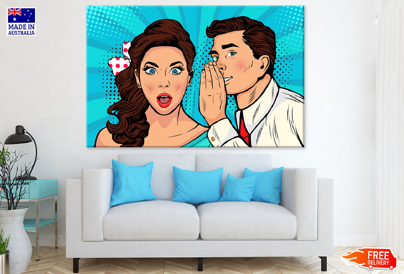 Man Whispering To Woman Illustration Print 100% Australian Made