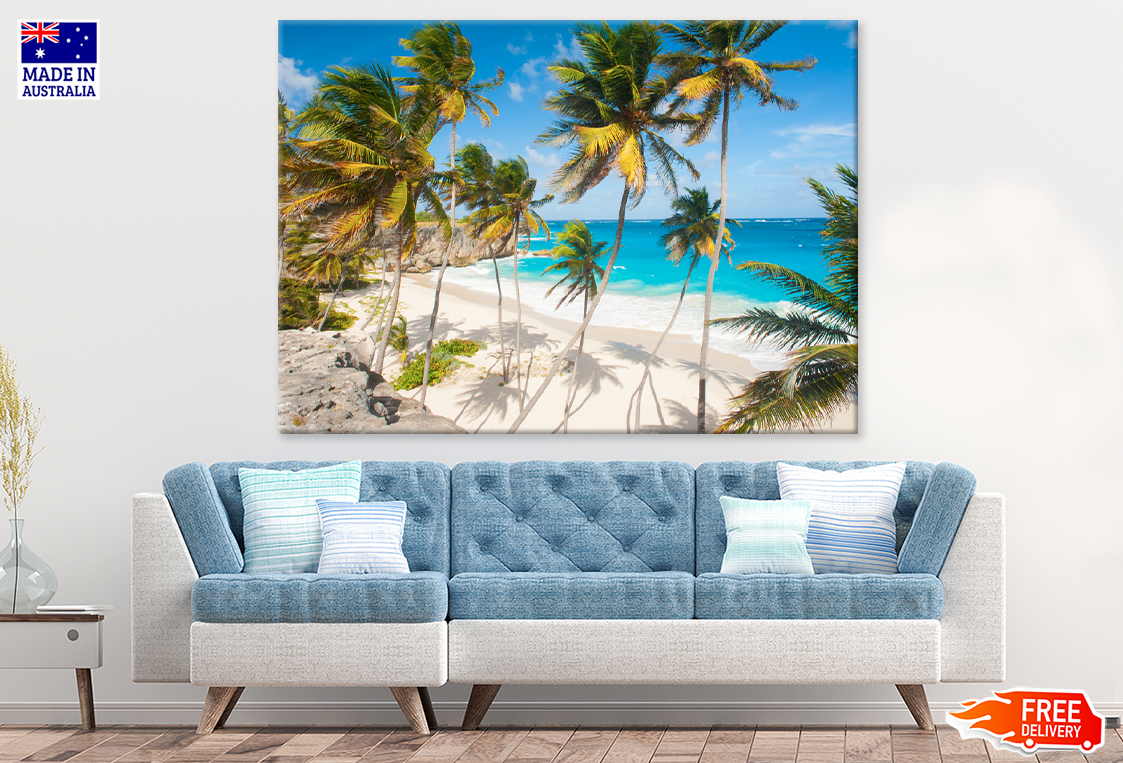 Palm Trees On Shore & Sea View Print 100% Australian Made