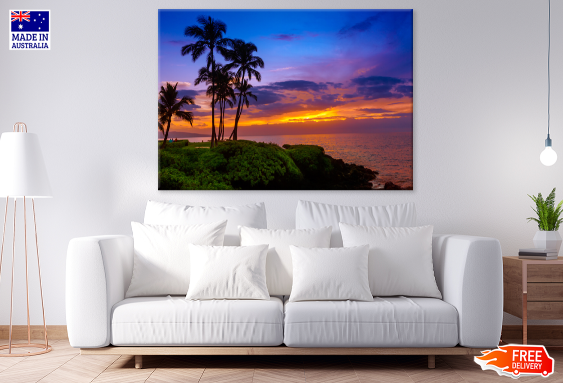 Palm Trees & Sunset Sky Scenery View Photograph Print 100% Australian Made